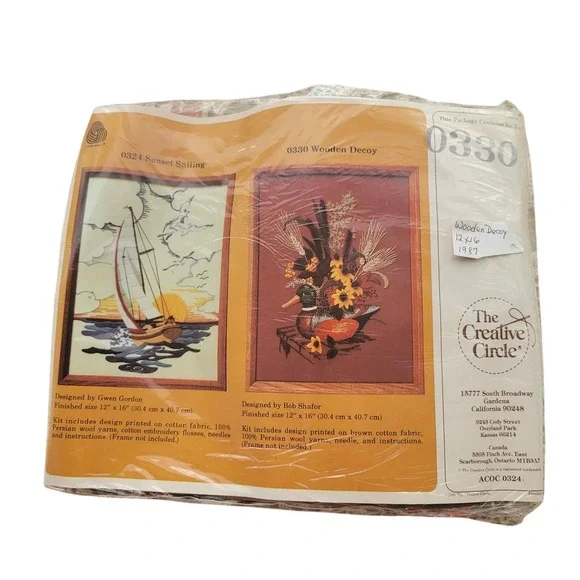 The‎ Creative Circle 0330 Wooden Decoy Crewel Kit Bob Shafor 1987 Vintage 12x16