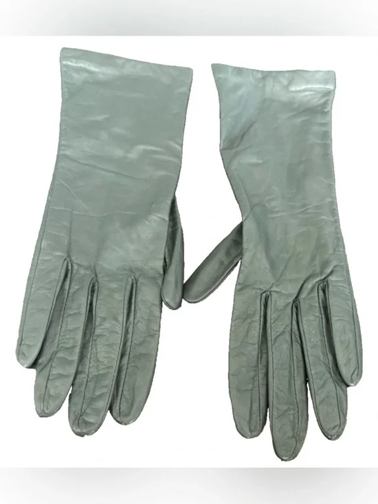 Vintage Bechamel Leather Silk Gloves Size 7 1/2 M Green