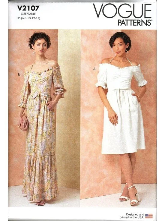 Vogue V2107 Misses 6 to 14 Off-Shoulder Midi and Maxi Dress Uncut Sewing Pattern