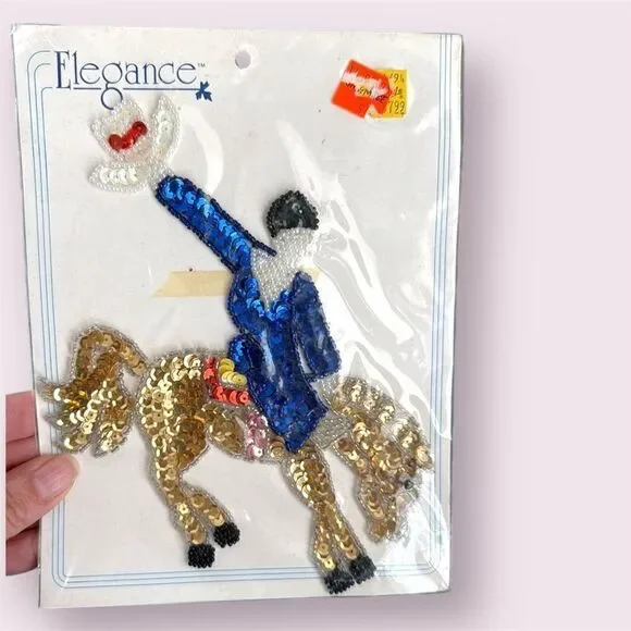 ELEGANCE Vintage 90s Bucking Bronco Western Sequin Applique *NEW*