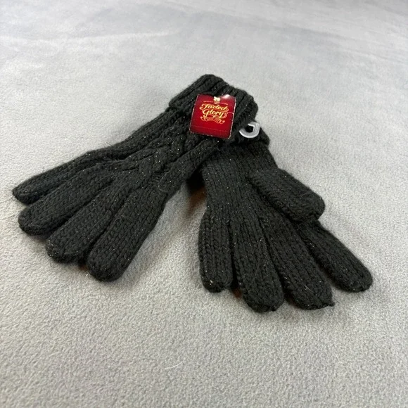 Faded Glory Women‎ Black Soot Cable Knit Shimmer Gloves FG173320 One Size NWT