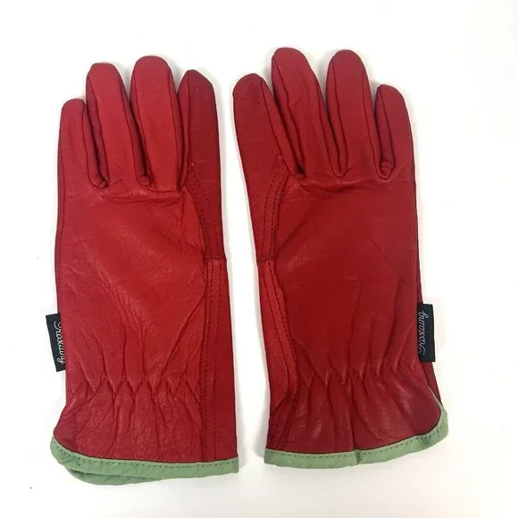 Vintage Rostaing‎ Red Leather Gloves Green Trim Old Money Festive