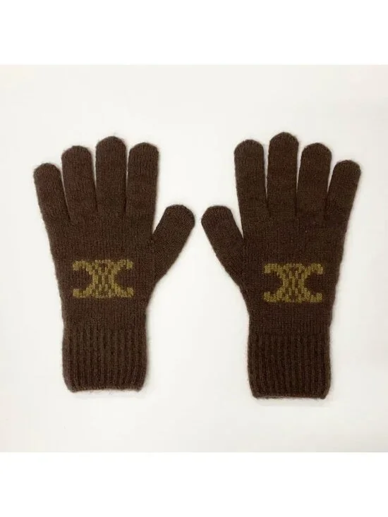 Celine Triomphe Monogram Gloves Brown