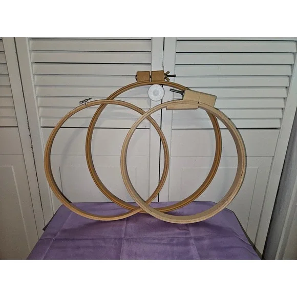Vintage Wooden Embroidery Quilting Hoops Set 3pc 12 & 14 Inch American Heritage