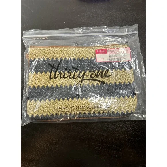 Thirty One Rubie MINI In Navy Stripe Straw Clutch Bag NWT