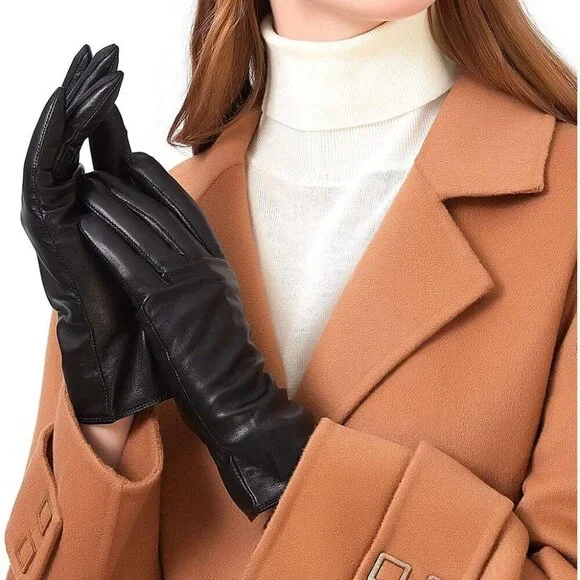 Women’s Italian Soft Leather Gloves Genuine SheepSkin Leather Gloves Black