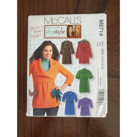 McCalls M5714 DIY Style Jacket Coat Pattern 4 6 8 10 12 Uncut 2008