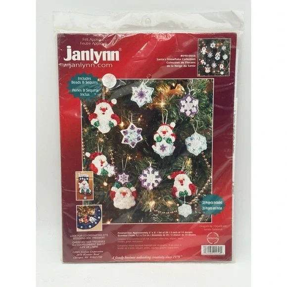 Janlynn Felt Applique Kit Santa's Snowflake Collection Tree Ornaments