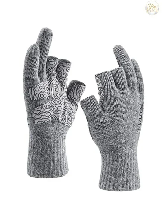 Wool Fingerless Fishing Gloves Men Women Winter Anti-Slip Palm