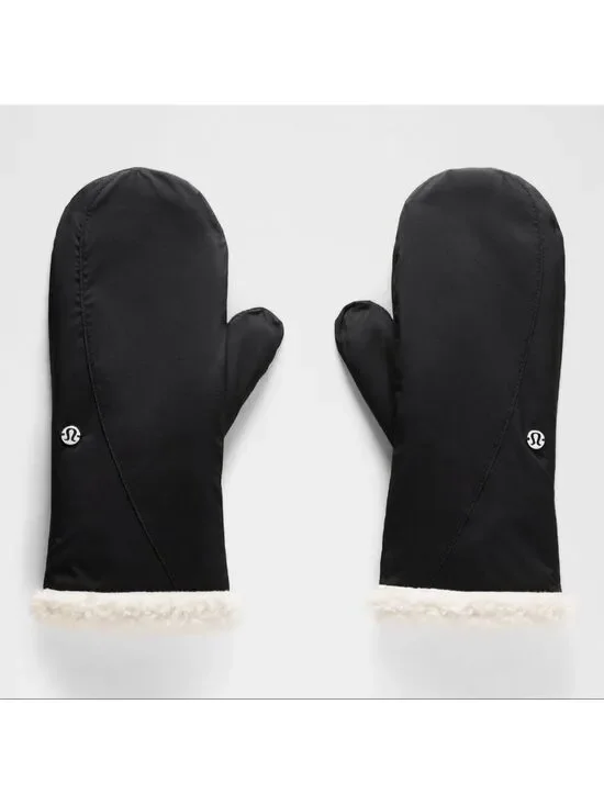 Women's Lululemon Boucle Fleece Lined Mittens Black/Light Ivory, Sz XL