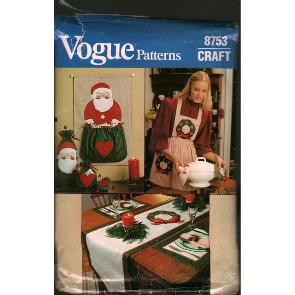 Vogue 8753 Christmas Craft Pattern Santa Card Holder Apron Table Runner Bags