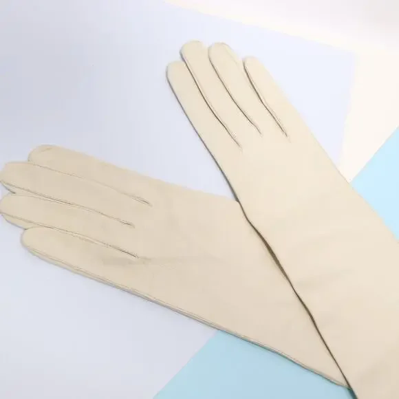 Vtg Regency for Alexanders Kid Leather Gloves Women 6.25 Cream Ivory Silk Lined