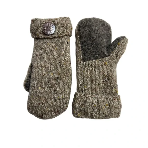 Knit Wool Mittens Beige Bling Sequin Fleece Lined Cute warm Cozy Gorpcore OS