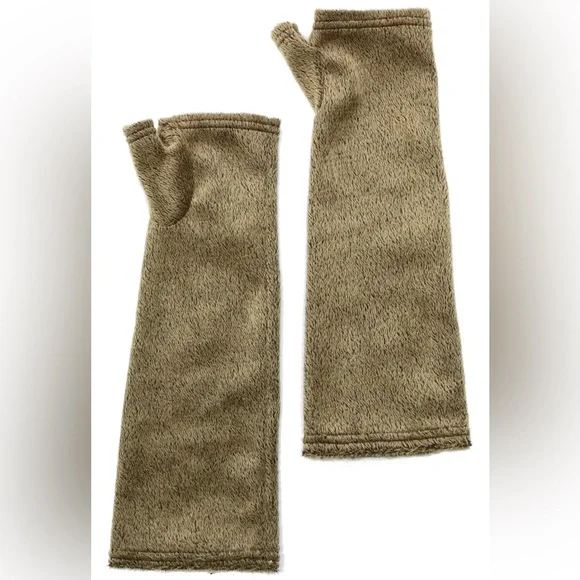PORTOLANO TEXTURED VELVET ARM WARMERS LONG FINGERLESS GLOVES GOLDEN COCOA NWOT