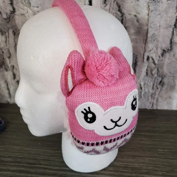 Pink Plush‎ Llama Ear Muff Warmers OSFM Adjustable Knit Winter Accessory