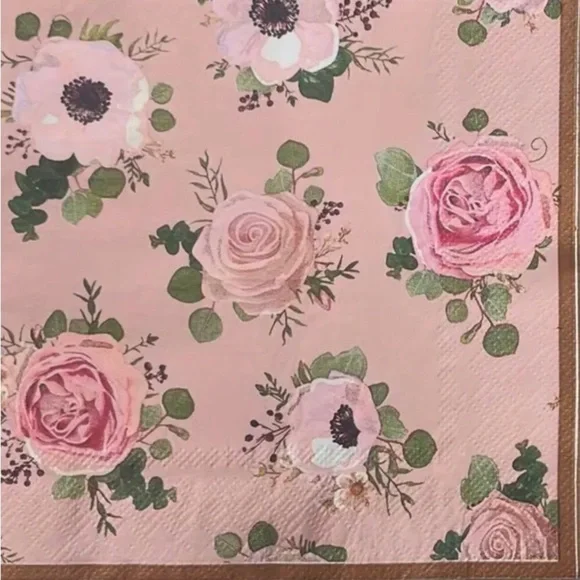 Two (2) Individual Vintage Floral Rose Pink Decoupage Paper Napkins