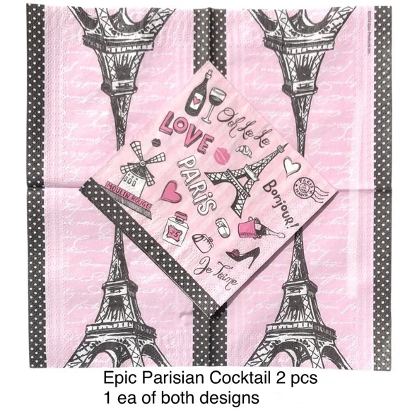 Epic Set of Two (2) INDIVIDUAL Assorted Parisian Cocktail Decoupage Napkins