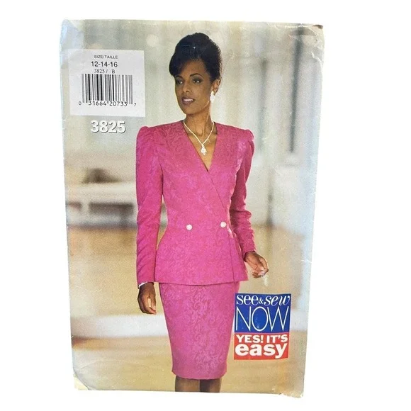 Butterick 3825 Sewing Pattern Misses Size 12-16 Pink Vintage 90s Top Skirt Set