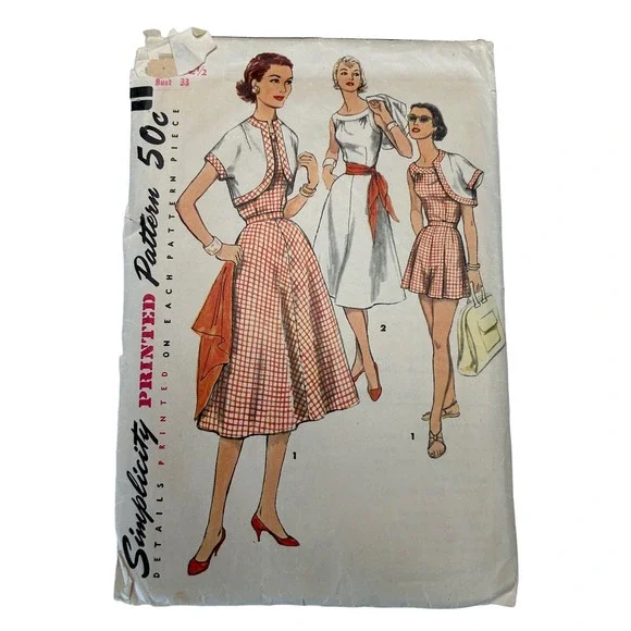 Simplicity Vintage 1950's Pattern #1623 Women's Dress in Half Size 12.5 HTF RARE