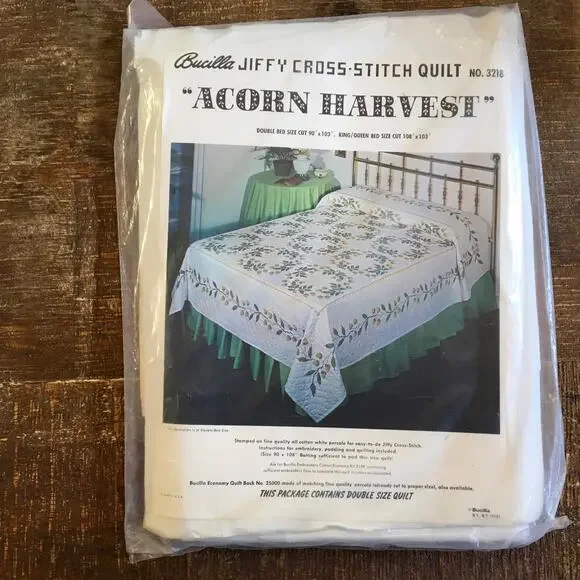 Bucilla Jiffy Cross Stitch Quilt Acorn Harvest Double Bed 90 x 103 NEW SEALED