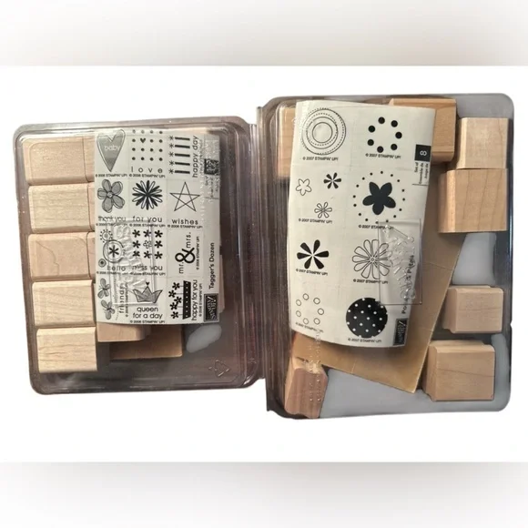 Stampin' Up! Retired Wooden Stamp Set - Floral and Geometric Designs NEW