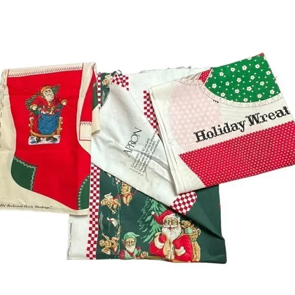 Vintage Lot Cut and Sew Festive Crafts - Wreath, Santa’s Stockings and Apron