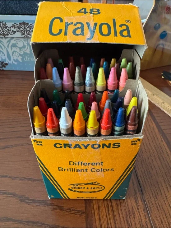 Vtg NEW Binney & Smith Crayola Crayons 48 Colors Maize Thistle Lemon Yellow Rare
