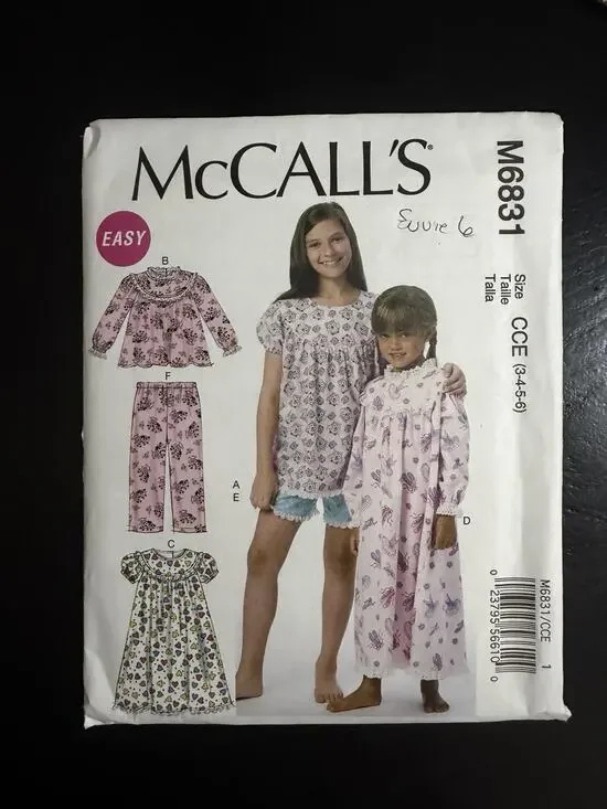 6831 McCall's CCE -Girls' Tops, Gowns, Shorts and Pants Pattern Sz 3-6 Uncut