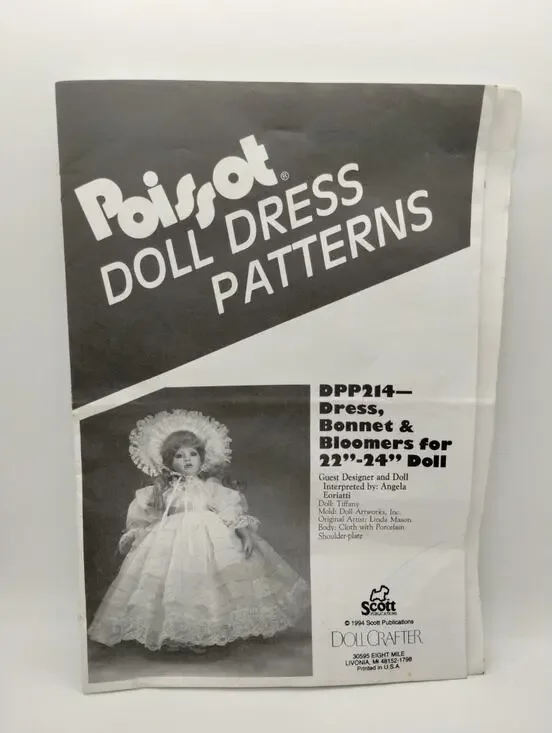 POISSOT Doll Pattern DPP214 - Dress Bonnet Bloomers for 22