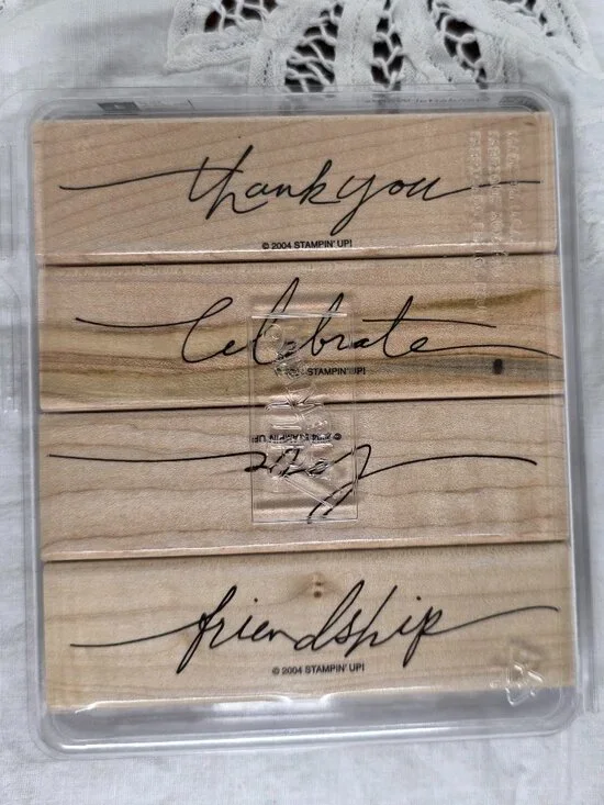 Vintage Stampin Up Wonderful Words Set of 4 Wood Block Stamps 2004 Card Art DIY