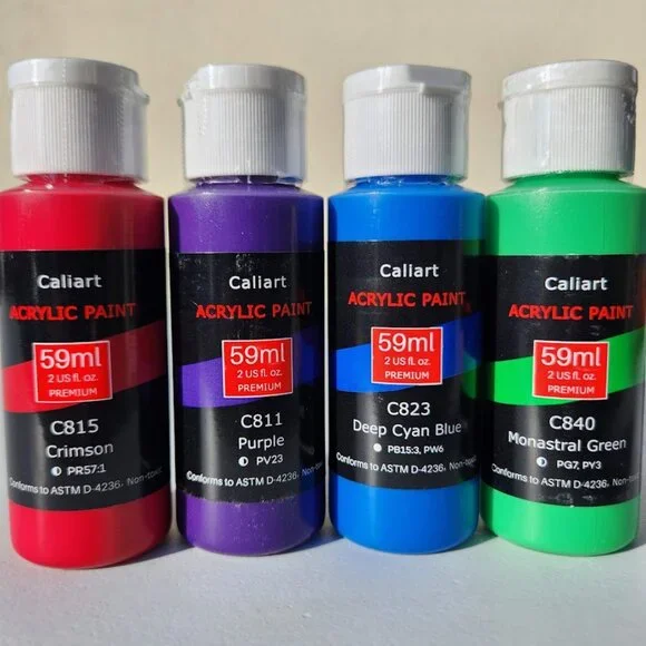 NEW 4 Caliart Acrylic Paint Set Blue Green Purple Red colors Art Supplies Paints