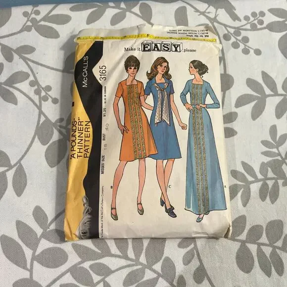 Vintage 1972 McCall's 3165 Dress & Scarf Sewing Pattern Size 18 Bust 40 Cut