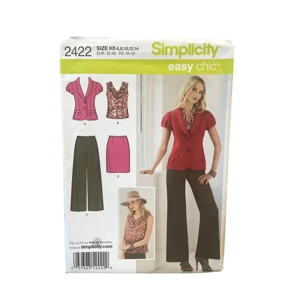 Simplicity 2422‎ Jacket Top Pants Skirt H5 6,8,10,12,14 Misses' Petite Easy Chic