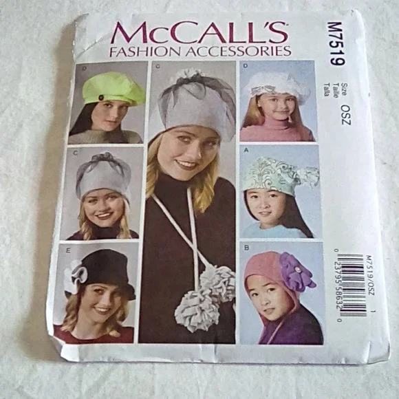McCall's M7519 Misses & Girls hats , 6 styles