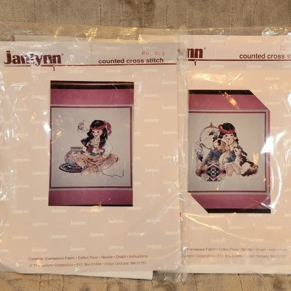 Janlynn 2 Counted‎ Cross Stitch Kits Native American Girl Fabric Floss Chart New