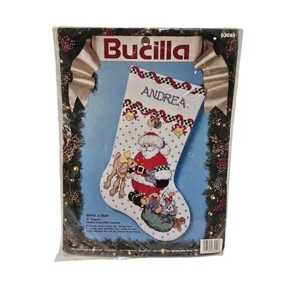 Vtg Bucilla SANTA & DEER 18