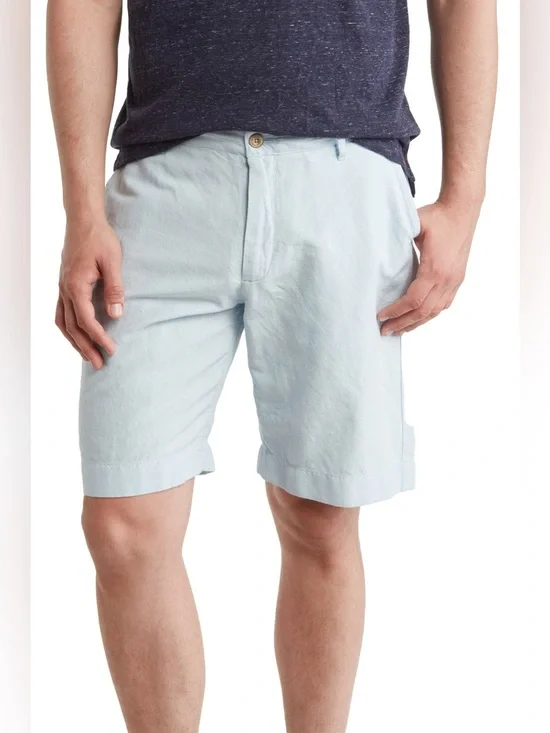 Faherty Malibu Linen & Cotton Chino Shorts  Light Blue Size 36