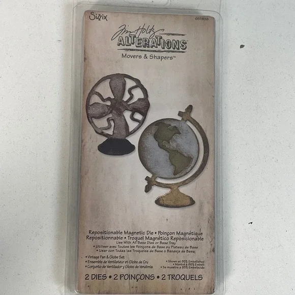 Sizzix Tim Holtz Alterations Movers & Shapers Vintage Fan & Globe Dies 657838