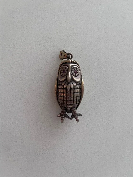 Hans Cholo Vintage Owl Shaped Silver Pendant Charm
