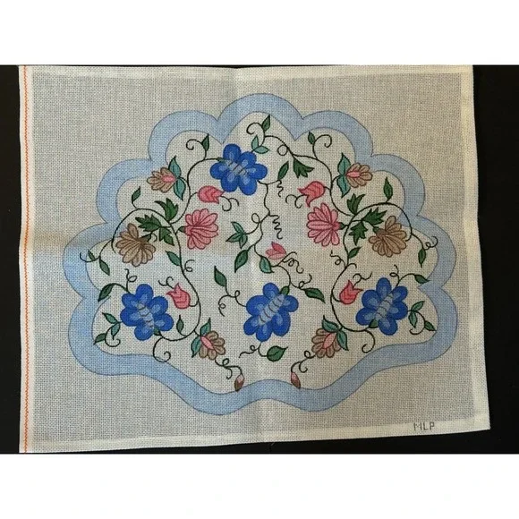 Mary Louise Pivec MLP Hand Painted Needlepoint Canvas Floral Shell‎ Shaped