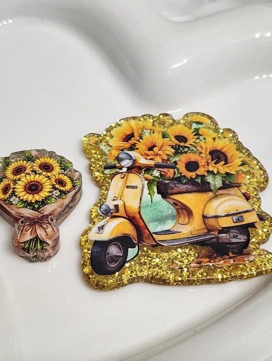 Moped‎ Sunflower Flatback Focal Bead Beaded Pen Flats Crafts Badge Keychain