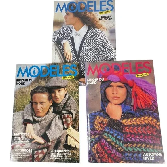 3 Modeles French Knitting Patterns‎ Magazines Booklet Sweaters Women Men English