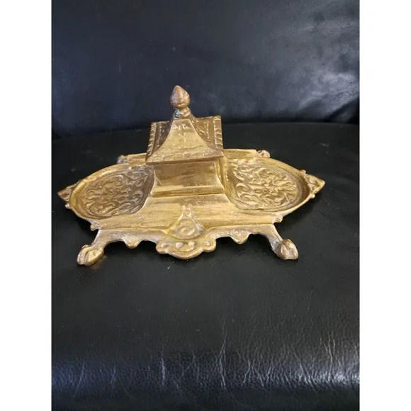 Vintage Brass Metal Ornate Inkwell Made‎ In Japan