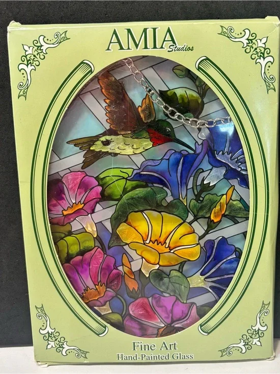 AMIA Hand-Painted Glass Hummingbird & Floral Panel - Multi-Color