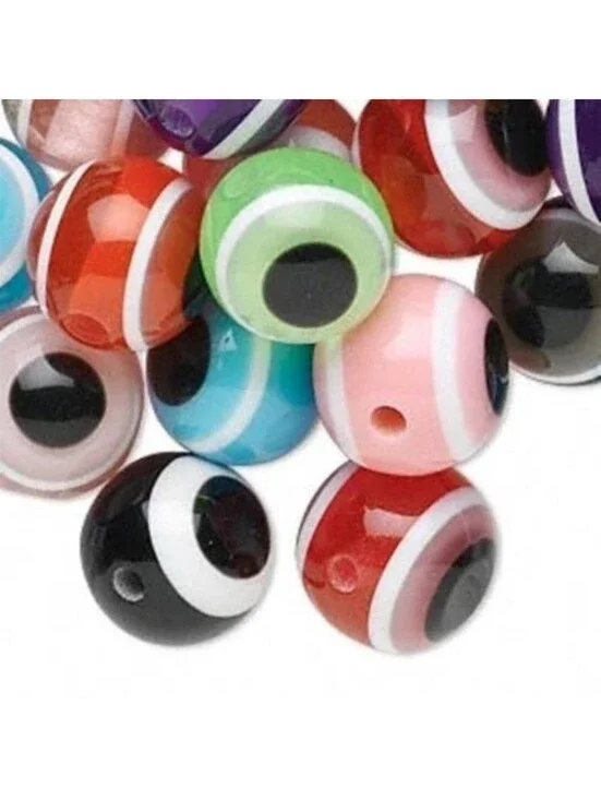 Evil Eye Mixed Color Beads Large 14mm Round Blue Red Pink 10 pcs