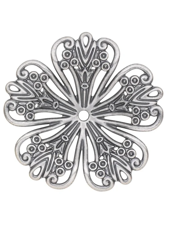 Fancy Concave 5-Petal Flower 42mm Antique Silver Plated Filigrees Pendants 2 pcs