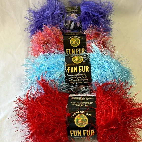 New Lion Brand Fun Fur Prints and Fun Fur Eyelash Yarn-4 Skeins