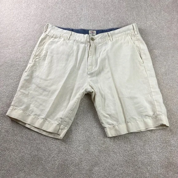 Faherty Shorts Mens 35(Fits 36) Beige Linen Blend Flat Front Casual Summer Beach