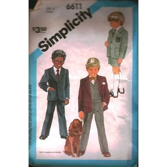 Vintage Simplicity 6611 Boys Suit Jacket Pants Shorts Sewing Pattern Size 4