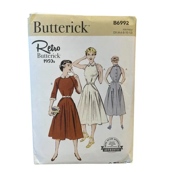 Butterick B6992 Misses' Retro 1950s Dress Sewing Pattern Size 4-12